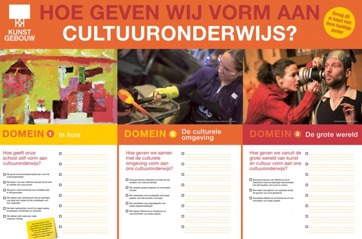 Voorkant van poster met de tekst Hoe geven wij vorm aan cultuuronderwijs?