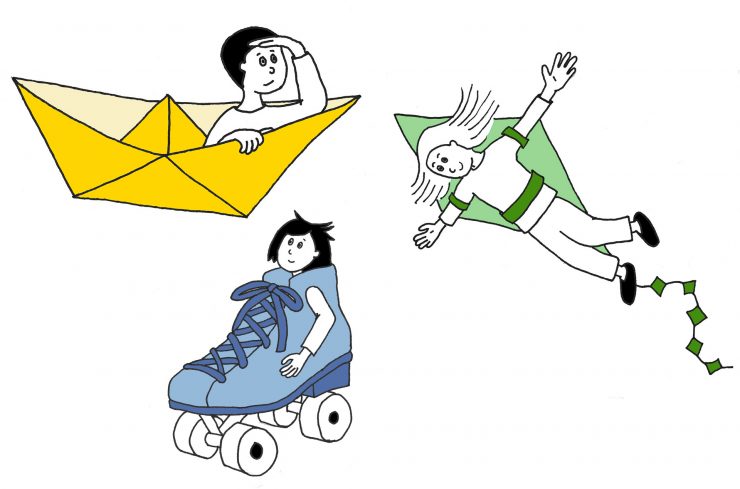 Campagnebeeld voor het lespakket bij Kinderboekenweek 2019: kinderen in originele voertuigen
