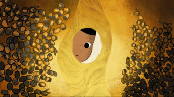 Illustratie van een kind dat door een gat in een bijenkorf kijkt, fragment uit de film The Beekeeper