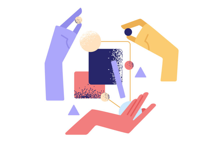 Illustratie co-creatie. Handen, vormen en lijnen.