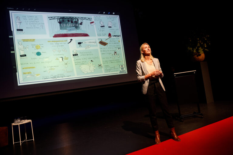 Wendy Hoogendijk presenteert het samenvattend beeldverslag over de bijeenkomst cocreatie