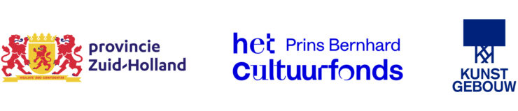 Logo's van Provincie Zuid-Holland, het Prins Bernhard Cultuurfonds en Kunstgebouw