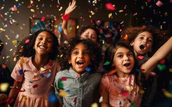 Blije kinderen met confetti foto bij cmk 2025
