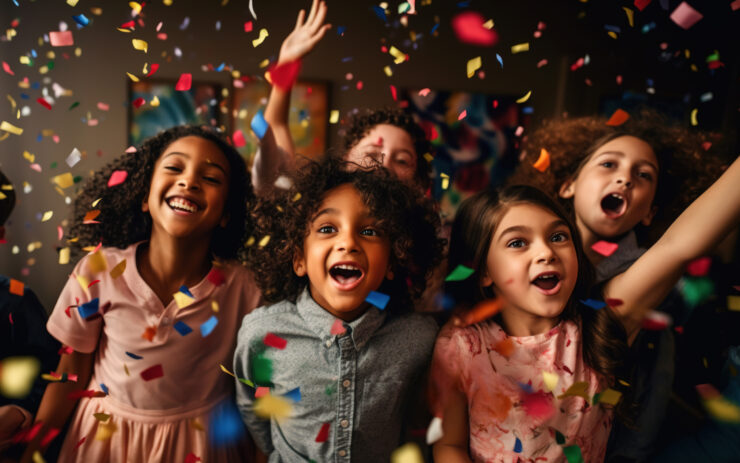 Blije kinderen met confetti foto bij cmk 2025